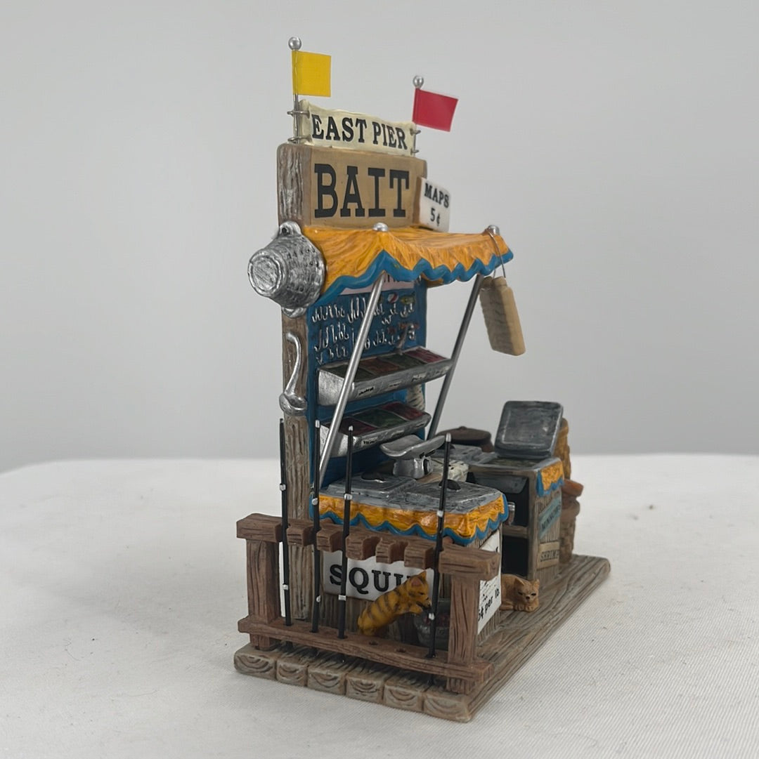 Department 56 Christmas in the City Pier 87 Bait & Tackle (Set of 2), side view.