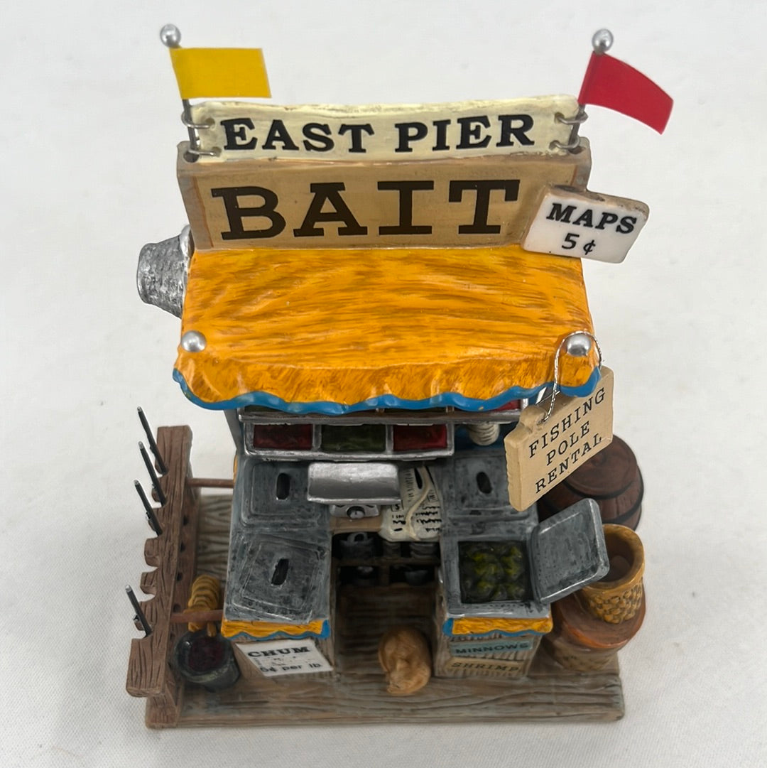 Department 56 Christmas in the City Pier 87 Bait & Tackle (Set of 2), top view.