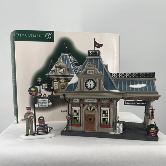 Department 56 Christmas in the City Royal Oil Company (Set of 2) lighted building, front view.