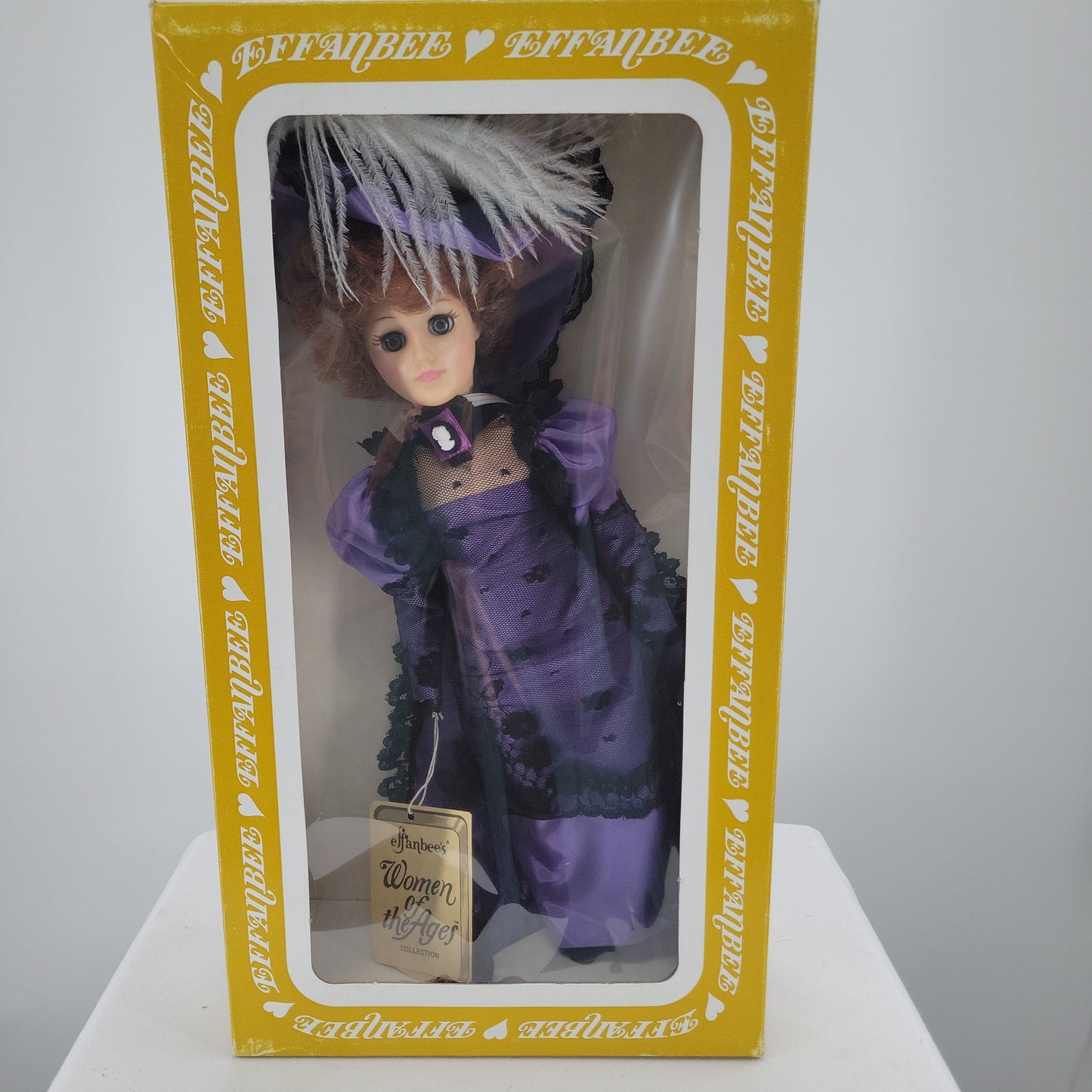 Lillian Russell 1980s Effanbee Doll, front view in packaging.