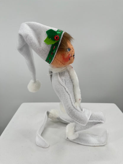 White Ribbon Christmas Elf Annalee Doll