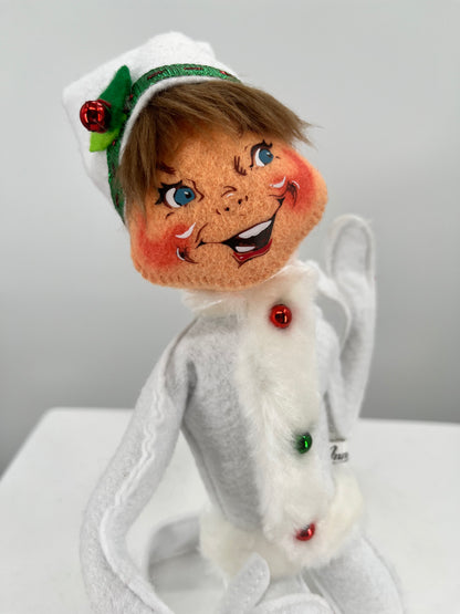 White Ribbon Christmas Elf Annalee Doll