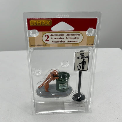 Lemax Harvest Crossing No Littering (Set of 2) figurine, front view.