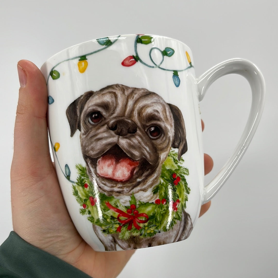 Christmas Wreath Pug Mug