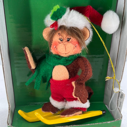 Slip Sliding Monkey Ornament Annalee Doll 3”