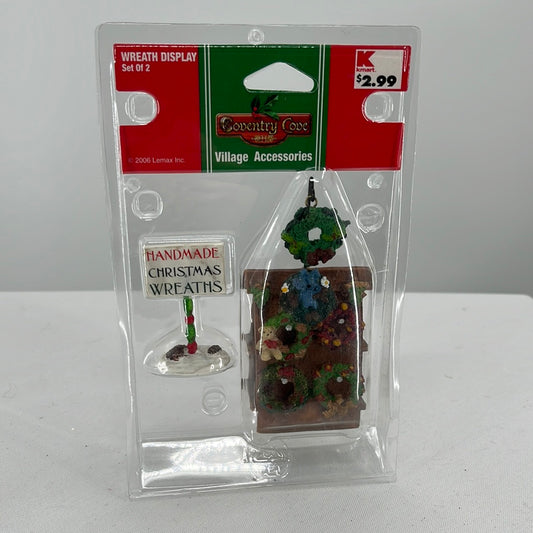 Lemax Christmas Village Wreath Display (Set of 2) figurine, front view.