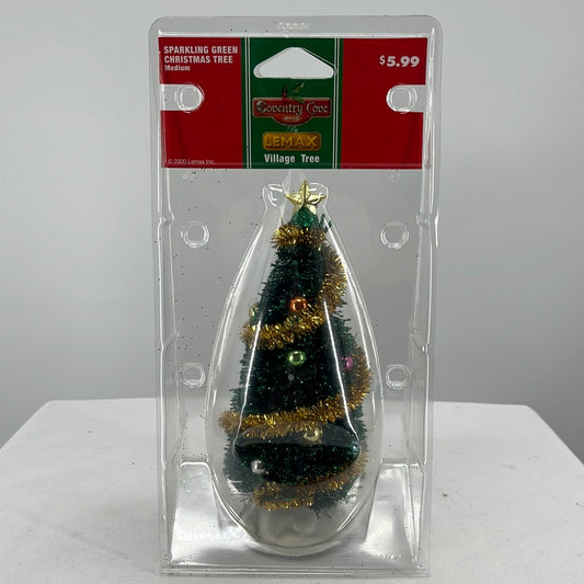 Lemax Christmas Village Sparkling Green Christmas Tree landscape accessory, front view.